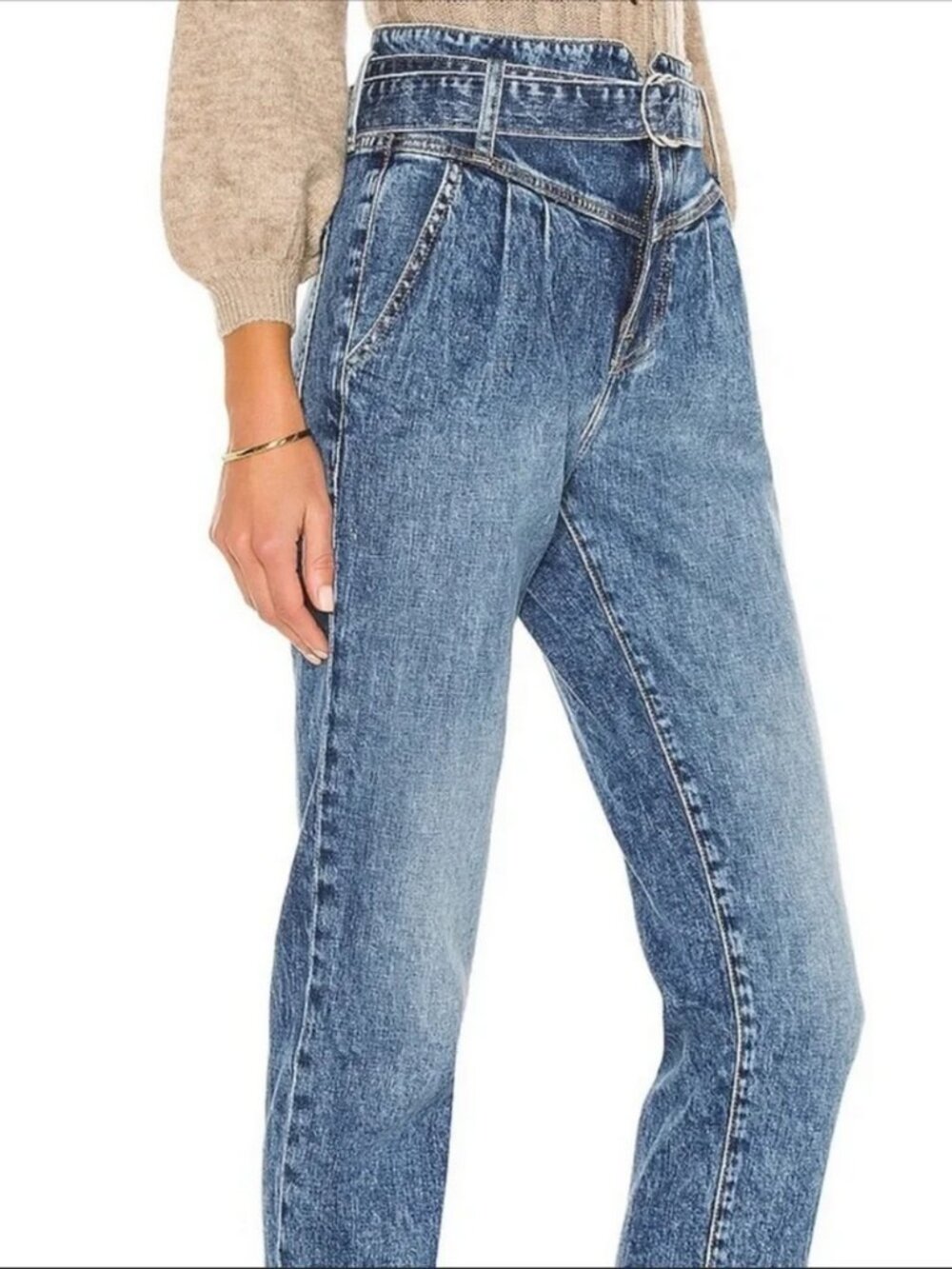 Jonathan Simkhai Standard Theo Pleated Belted High Waist Crop Jeans - Picture 3 of 9